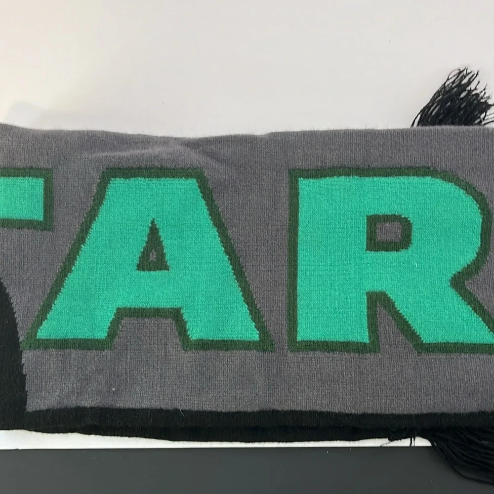 NWT Starbucks Gray, Green & Black Reversible Knit Fringed Scarf Mermaid Unisex